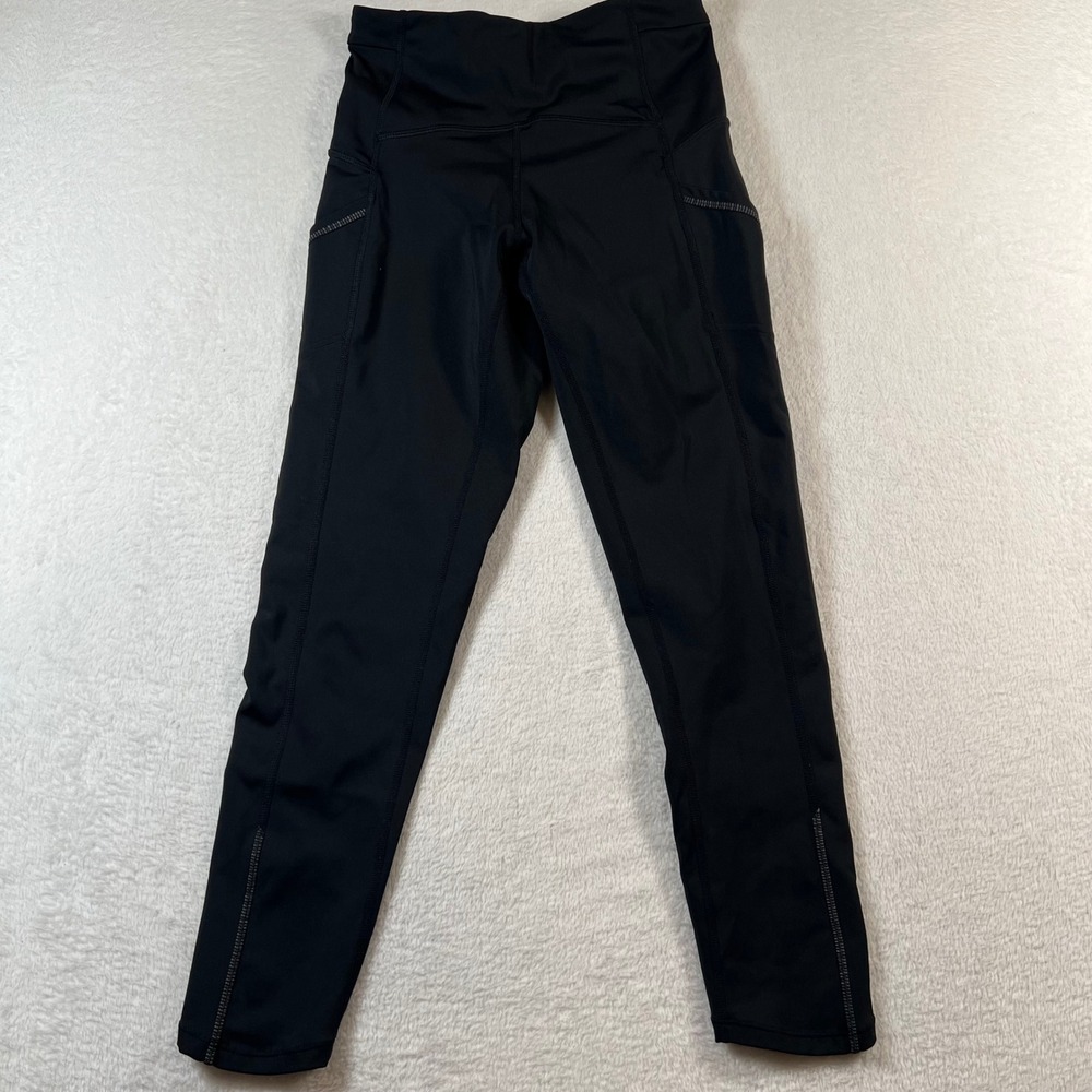 Zella Womens XS Black High Waist Pocket Active Leggings Perforated 7/8 Length